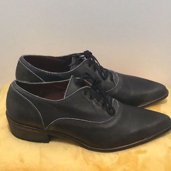 EUC SIXTYSEVEN Distressed Leather Lace Up Gray Oxford Shoes Low Heel - Picture 10 of 16